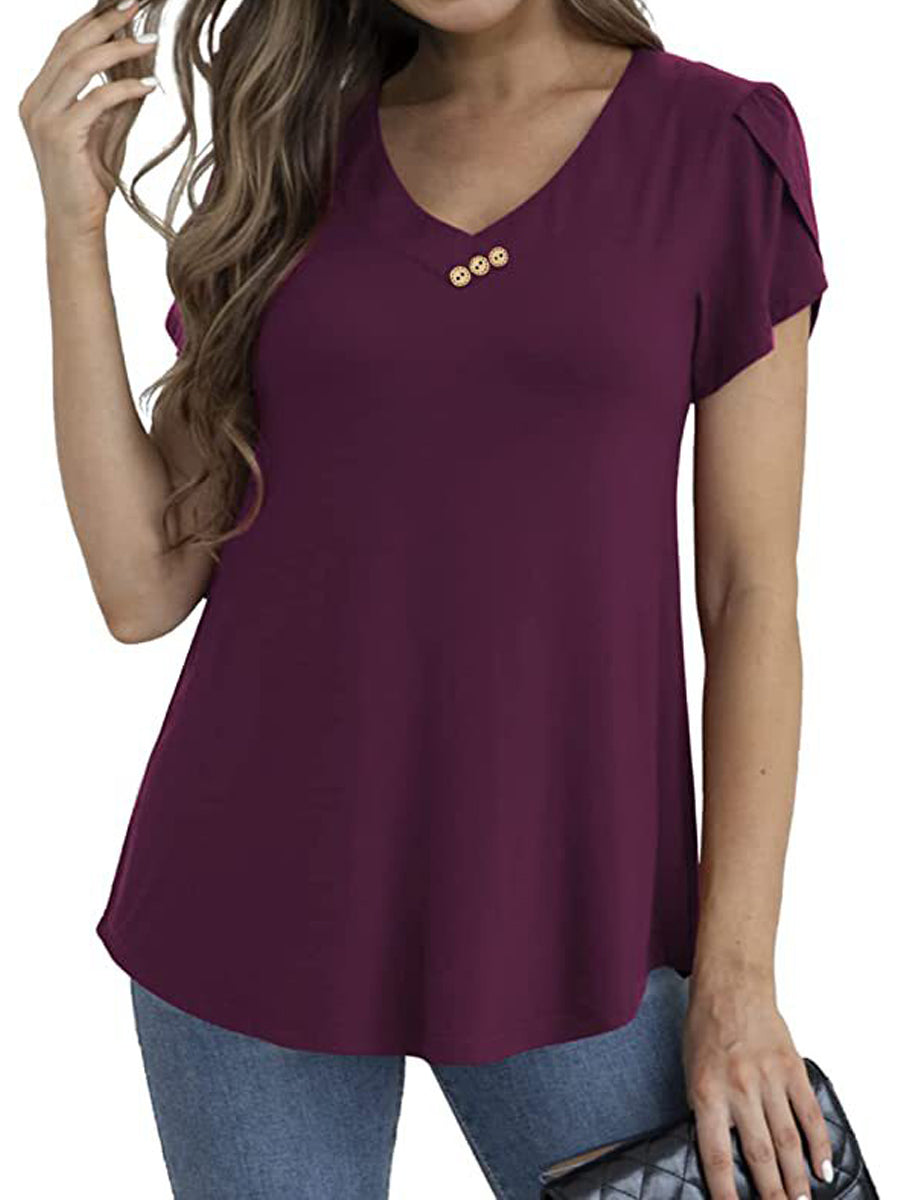 Short Sleeve V Neck Floral Tunic Blouse