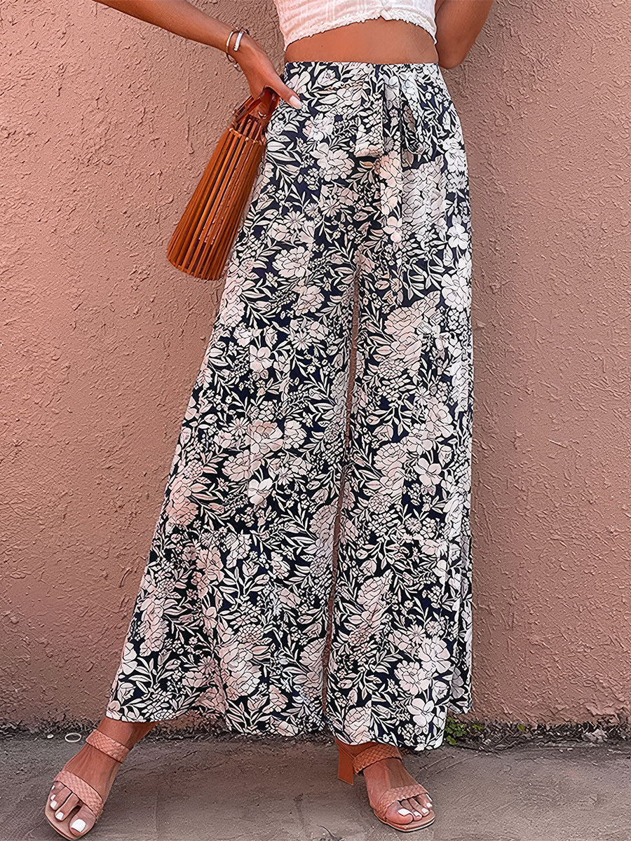 Pants - Printed High Waist Loose Fashion Micro Flared Pants - MsDressly