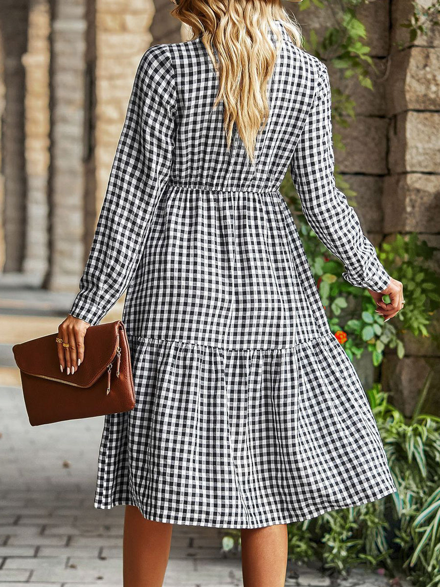 Midi Dresses - Elegant Casual Commuter Striped V Neck Midi Dress - MsDressly