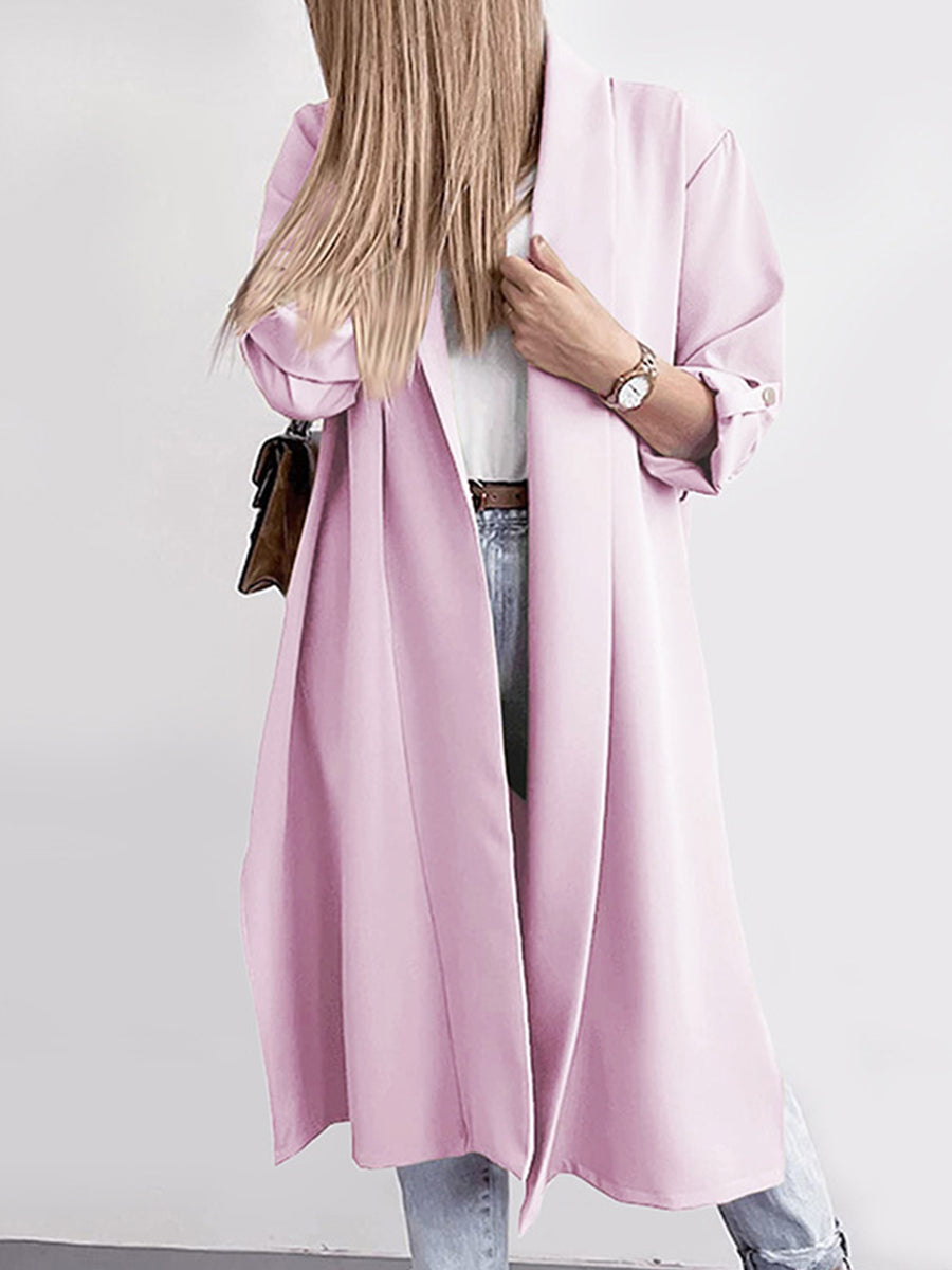 Coats - Casual Loose Solid Color Three Quarter Sleeve Long Coat - MsDressly