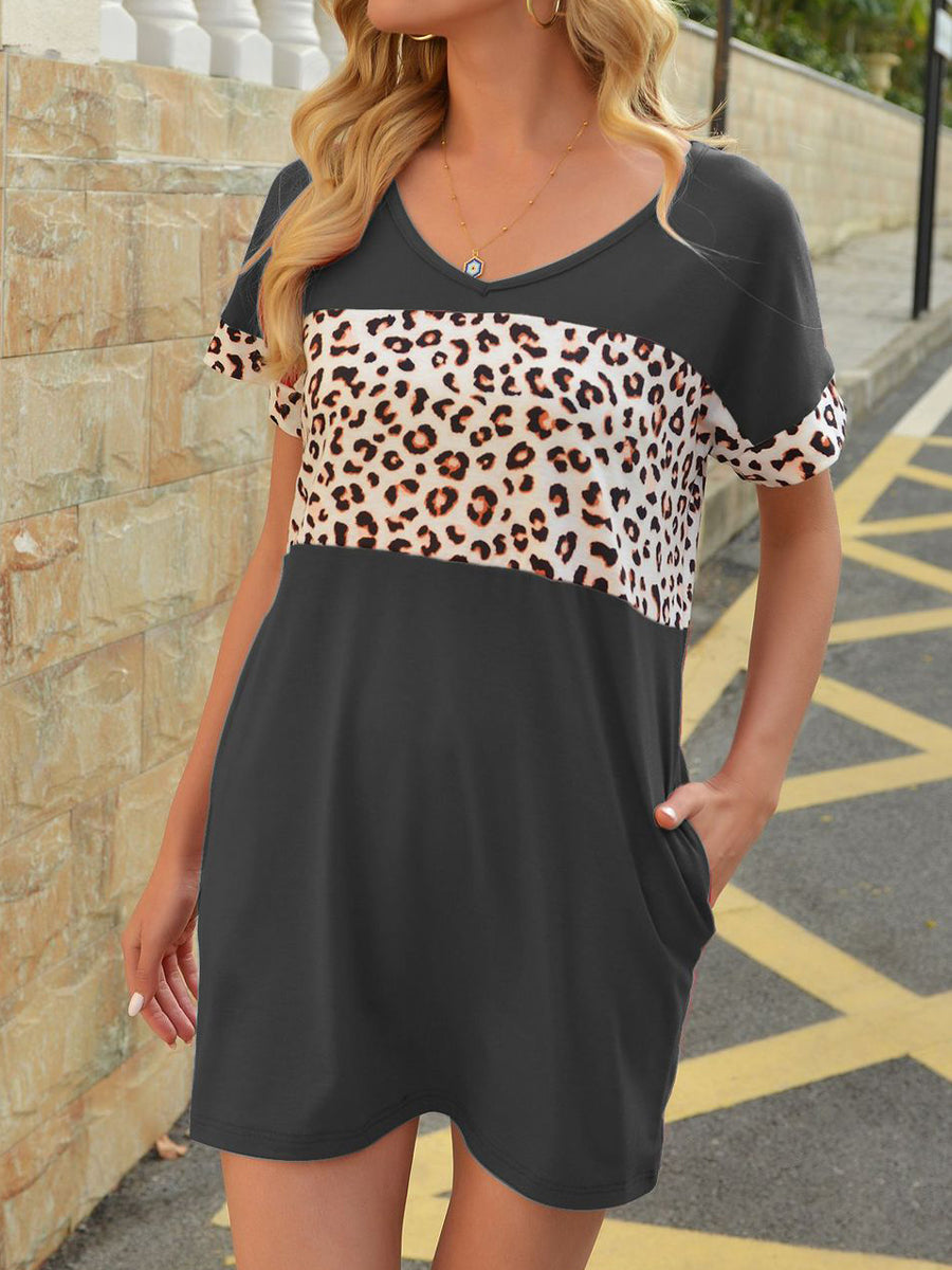 T-Shirts - Tie Dye Floral Camo Tunic Oversized  Short Sleeve V Neck T-Shirt - MsDressly