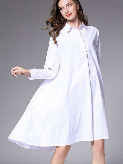 Plus Mini Dresses - Size Curve Dresses Plus Size Loose Lapel Collar Long Sleeve Mini Dress - MsDressly