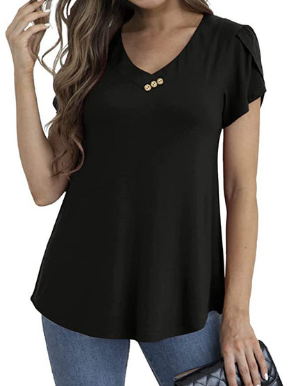 Blouses - Short Sleeve V Neck Floral Tunic Blouse - MsDressly