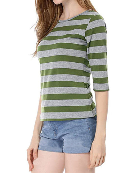 T-Shirts - Elbow Sleeves Round Neck Slim Fit Casual Printed T-Shirt - MsDressly