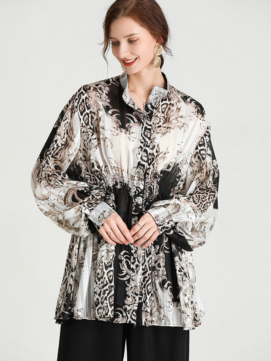 Plus Blouses - Size Curve Blouses Fashion Western Style Print Waist Blouse - MsDressly