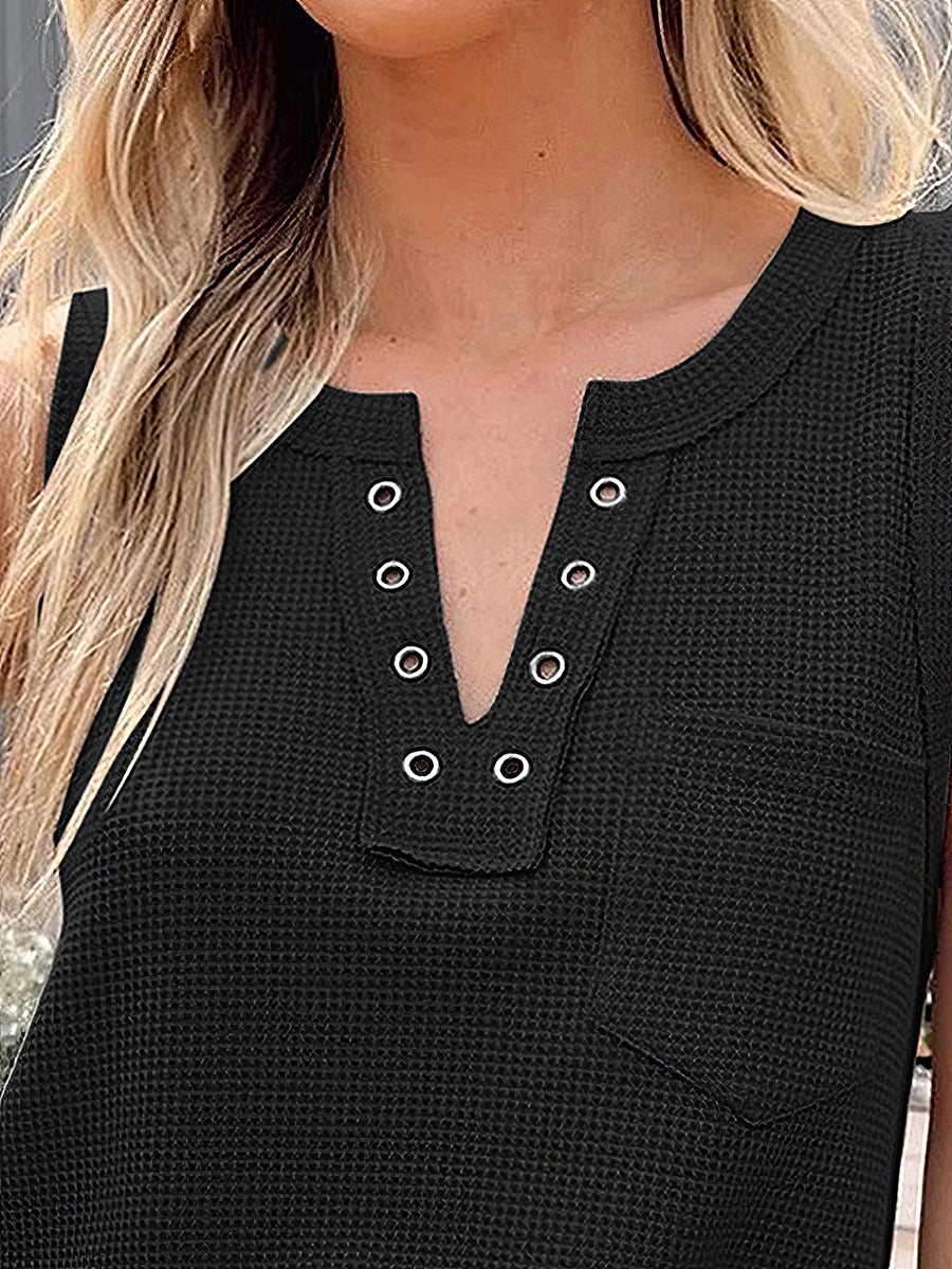 T-Shirts - Casual Solid Color V Neck Loose T-Shirt - MsDressly