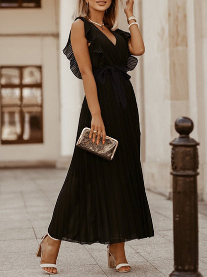Maxi Dresses - Fashion Slim Pleated Sexy And Elegant Pure Color Maxi Dress - MsDressly
