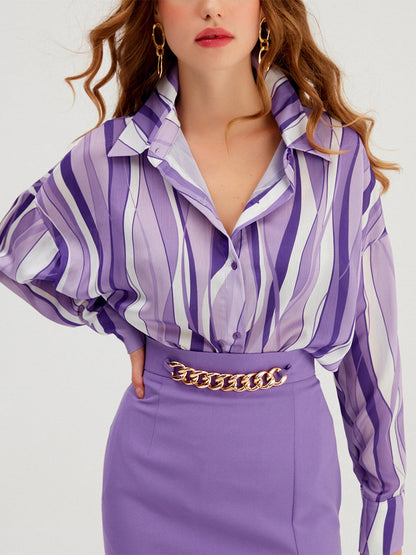 Blouses - Striped Loose Digital Printing Personality Blouse - MsDressly