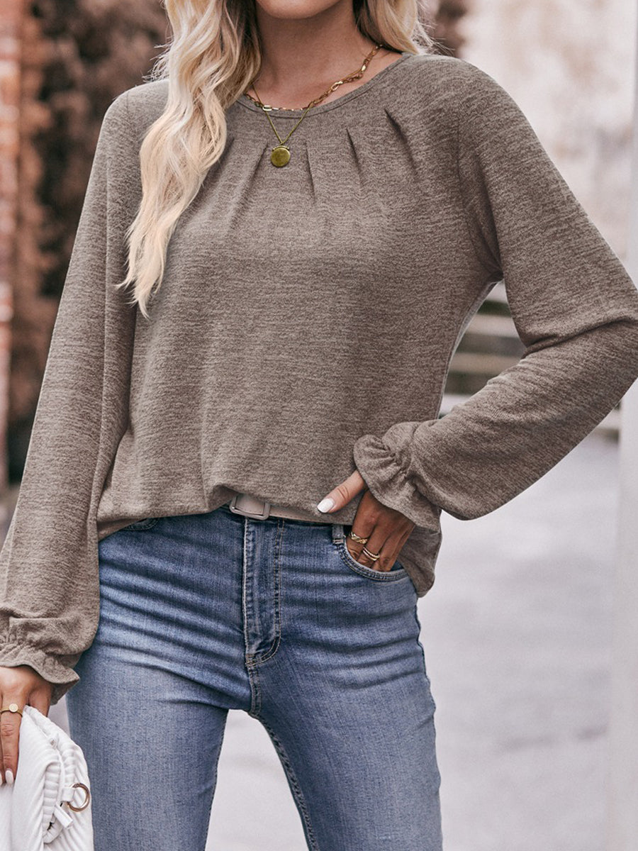 Long Flounce Sleeve Round Neck T-Shirt