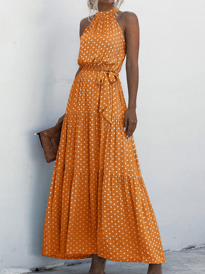 Printed Sleeveless Tie Waist Maxi Dress