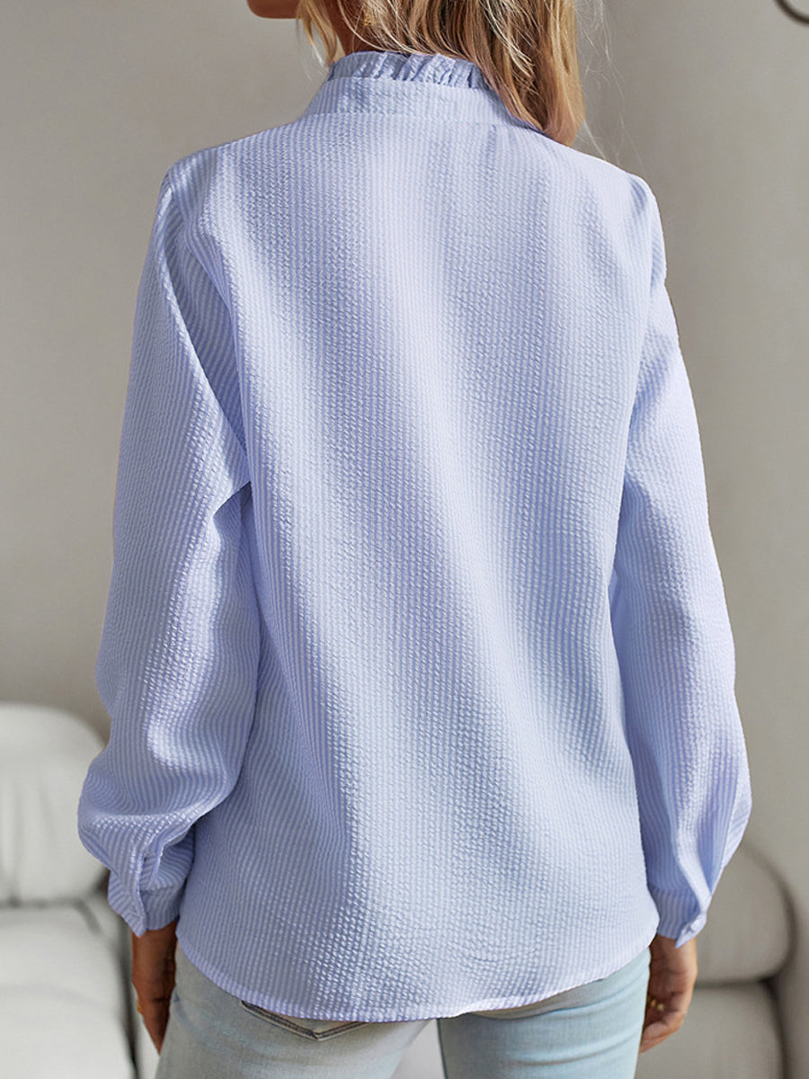 Blouses - Stylish Striped Commuting Long Sleeved Blouse - MsDressly