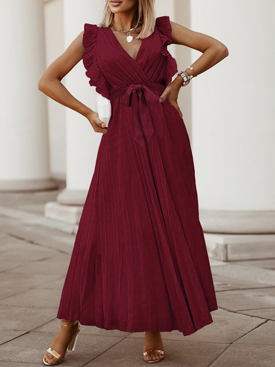 Maxi Dresses - Fashion Slim Pleated Sexy And Elegant Pure Color Maxi Dress - MsDressly