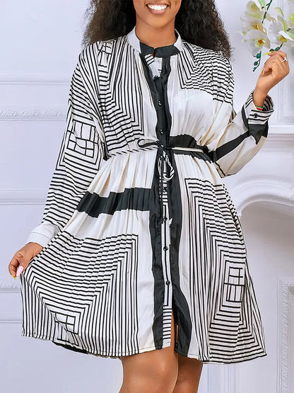 Mini Dresses - Print Fashion Lace Casual Long Sleeve Mini Dress - MsDressly