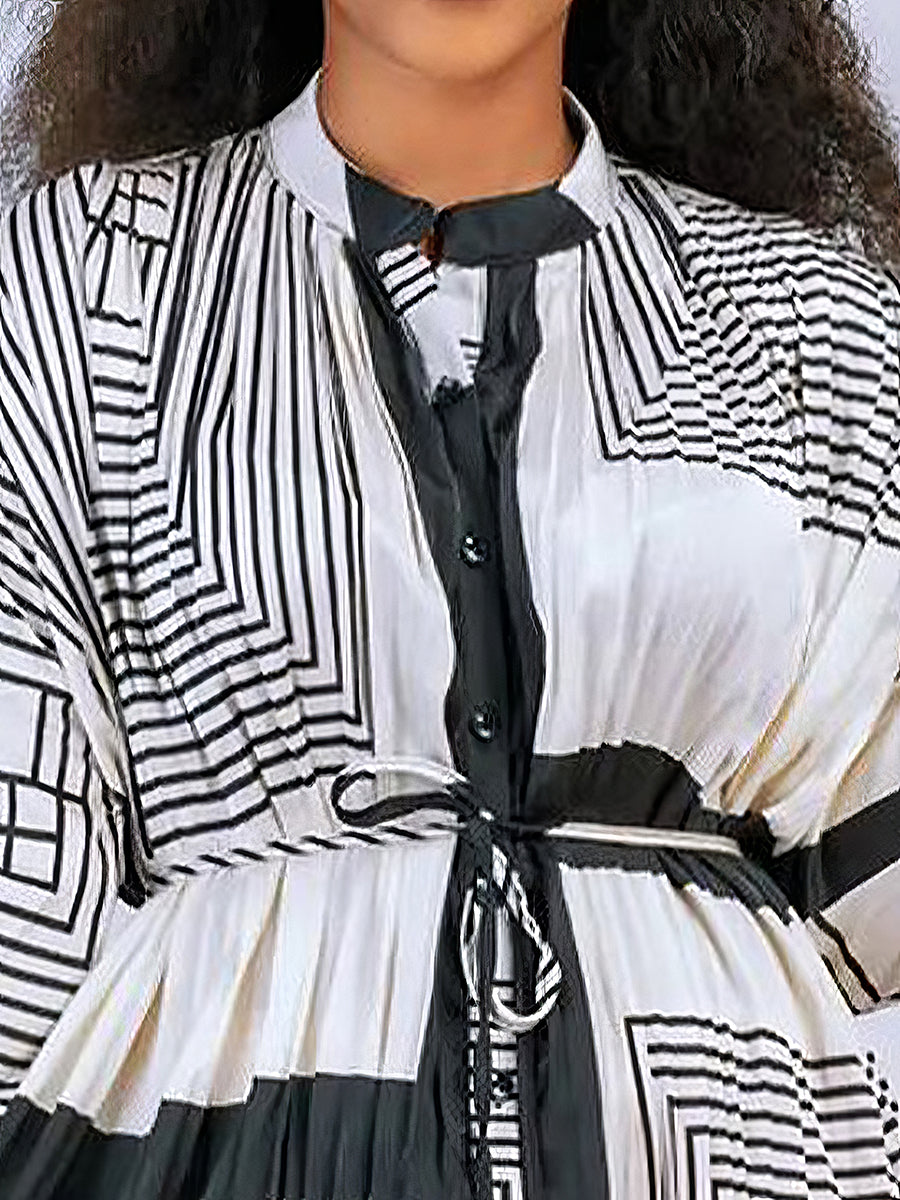 Mini Dresses - Print Fashion Lace Casual Long Sleeve Mini Dress - MsDressly