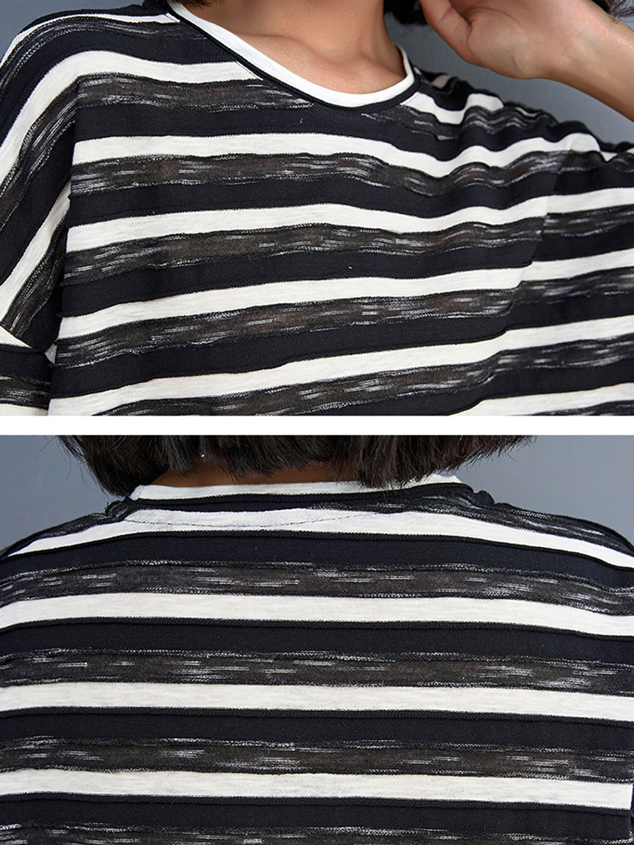 Midi Dresses - Literary And Retro Striped Loose Midi Dress - MsDressly