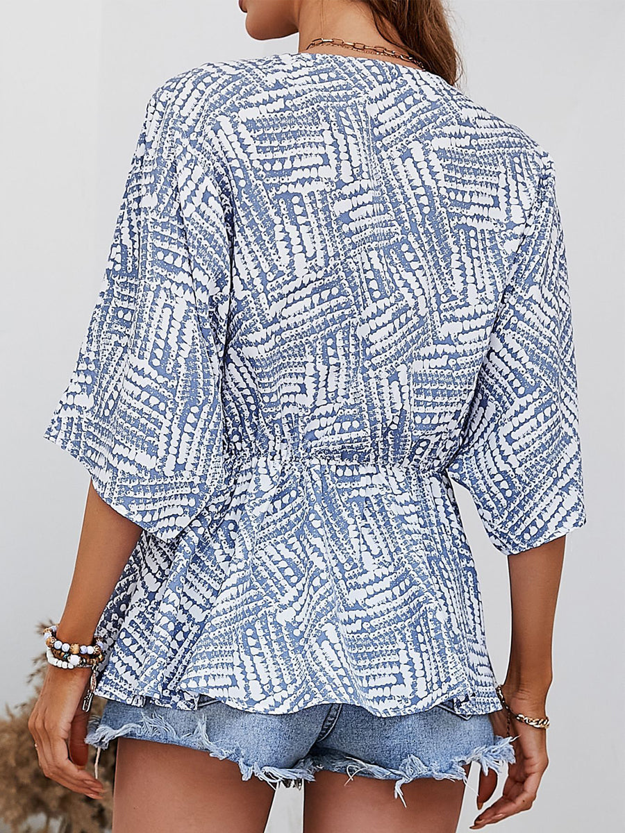 T-Shirts - Stylish and Comfortable Loose Print Bat Sleeve V-Neck T-Shirt - MsDressly