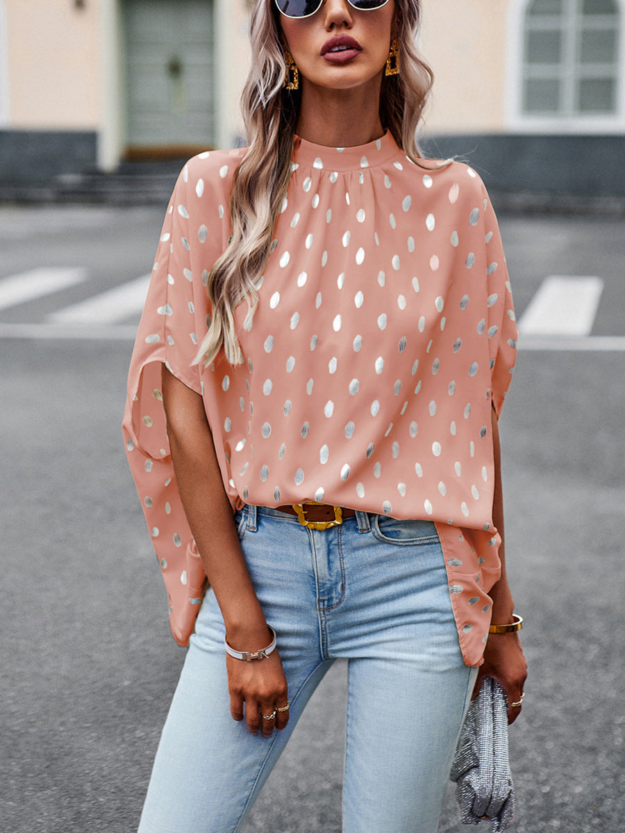 Loose Stand Collar Elegant Commuting Long Sleeved Blouse