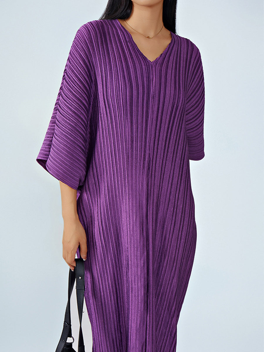 Maxi Dresses - Loose Pleated Commuting Temperament High Waist  V-Neck Maxi Dress - MsDressly