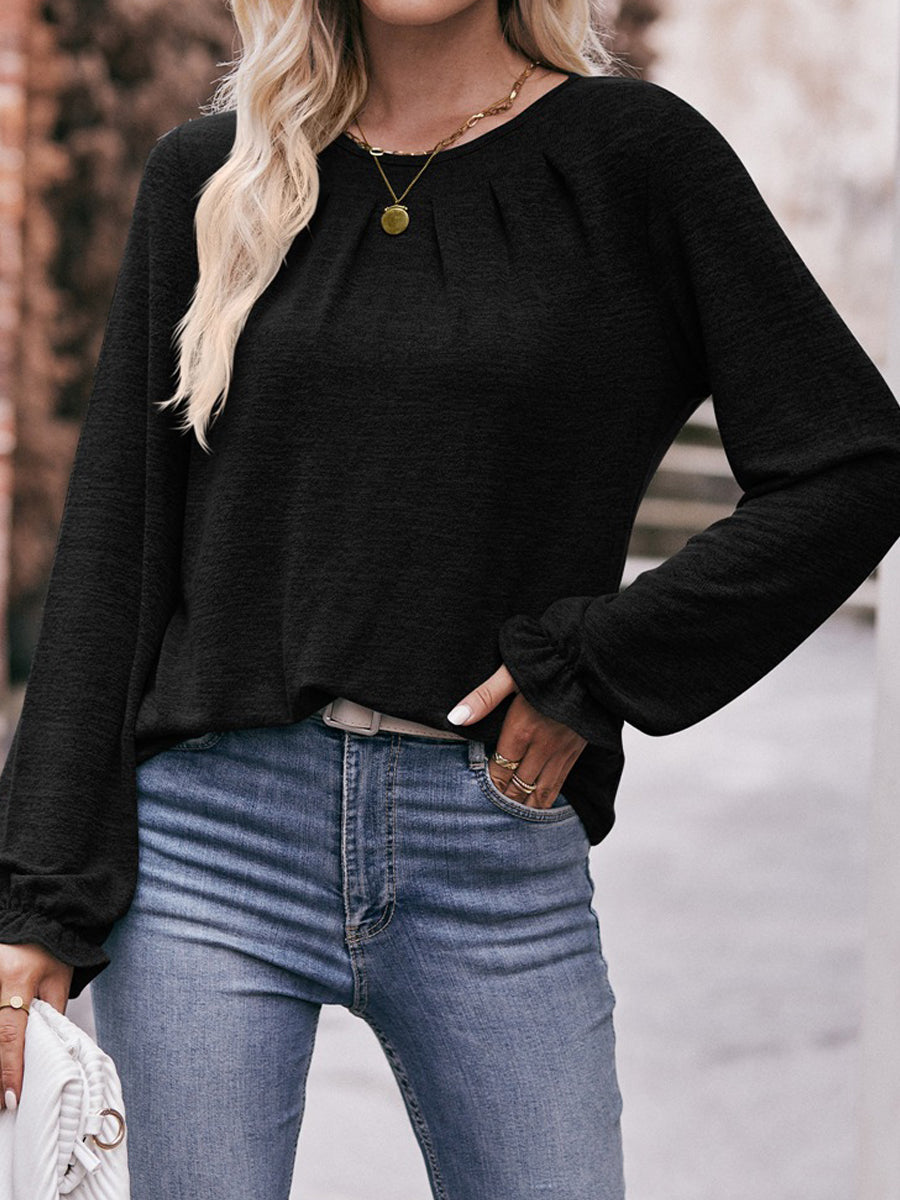 Long Flounce Sleeve Round Neck T-Shirt