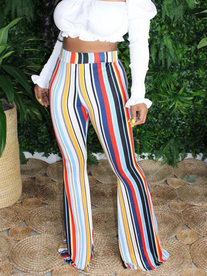 Multicolor Vertical Stripe Smock Waist Side Slit Palazzo Pants