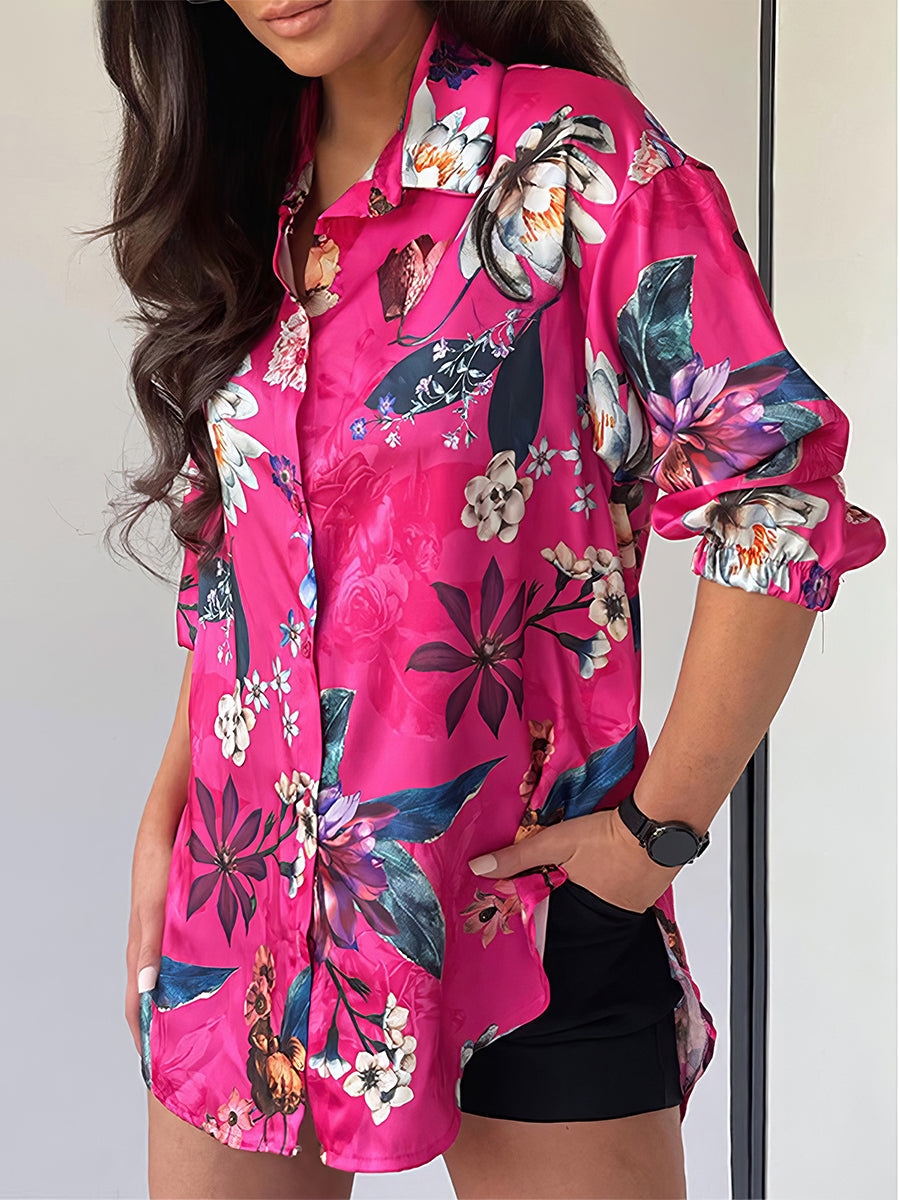 Blouses - Fashion Lapel Printed Long Sleeve Blouse - MsDressly