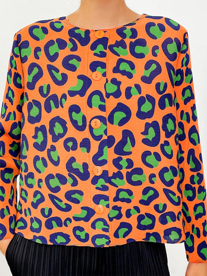 T-Shirts - Pleated Breasted Leopard Print T-Shirt - MsDressly