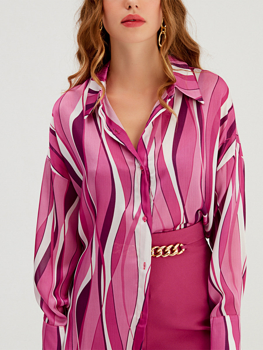 Blouses - Striped Loose Digital Printing Personality Blouse - MsDressly