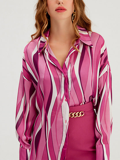 Blouses - Striped Loose Digital Printing Personality Blouse - MsDressly