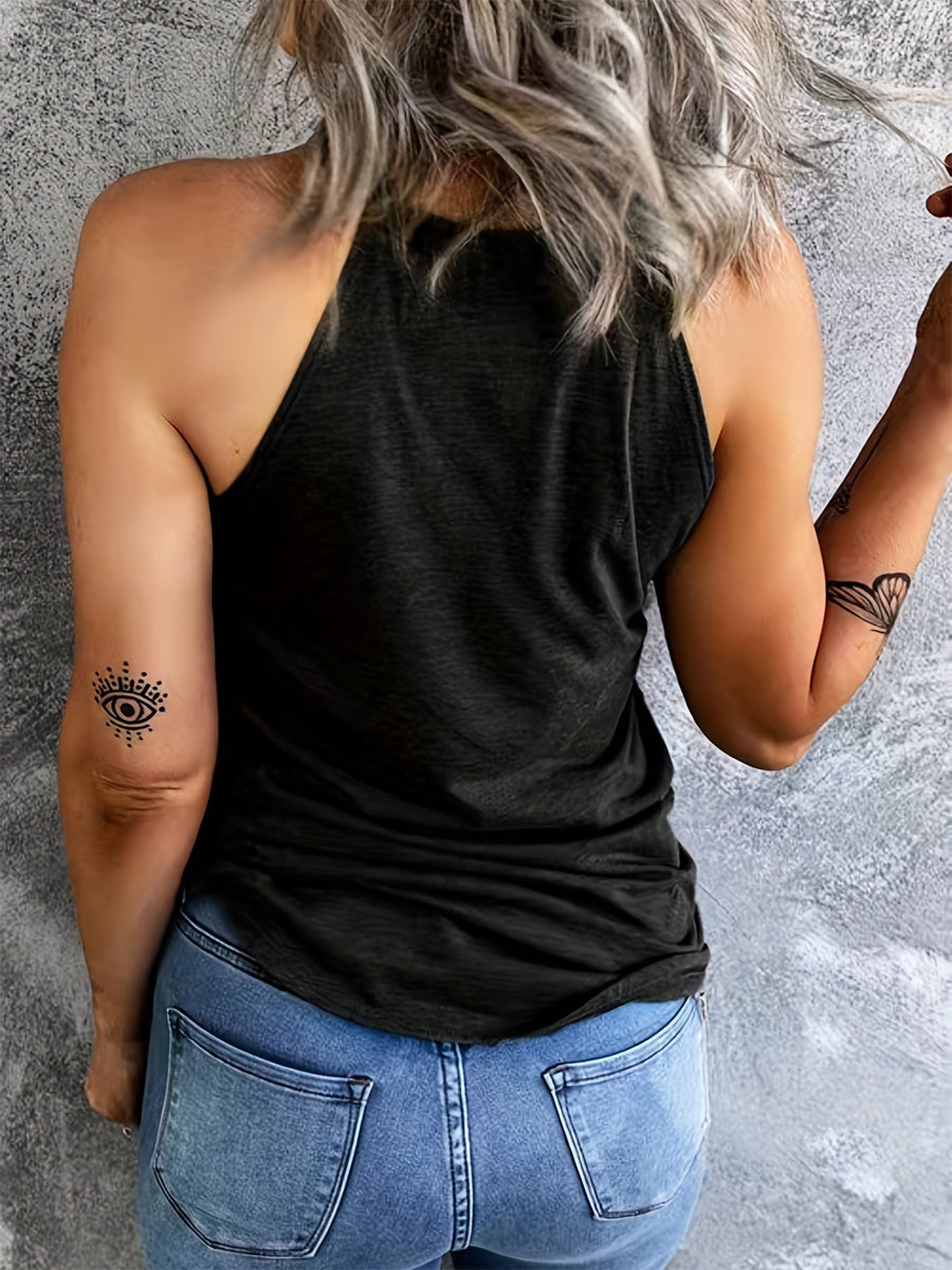 Tank Tops - Slogan Graphic Round Neck Tank Top - MsDressly