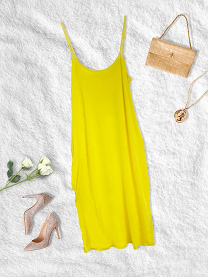 V-Neck Solid Pocket Sling Dress