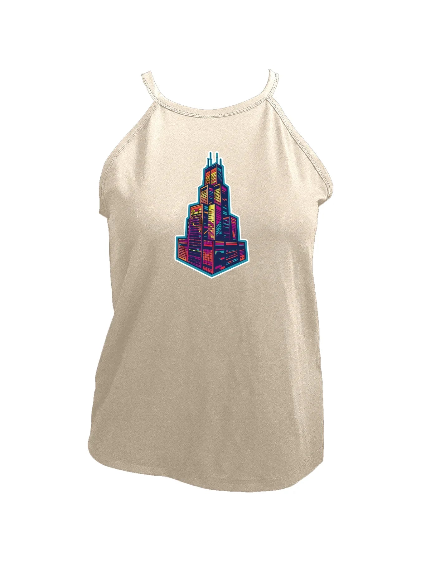 Futuristic Cityscape Print Cami Top Sleeveless Casual Top For Summer & Spring Women's Clothing