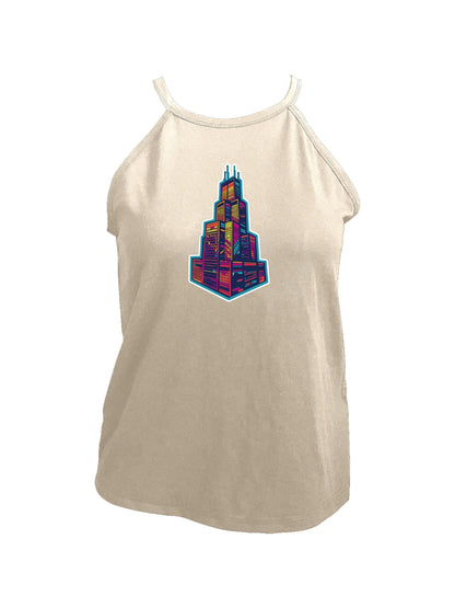 Futuristic Cityscape Print Cami Top Sleeveless Casual Top For Summer & Spring Women's Clothing
