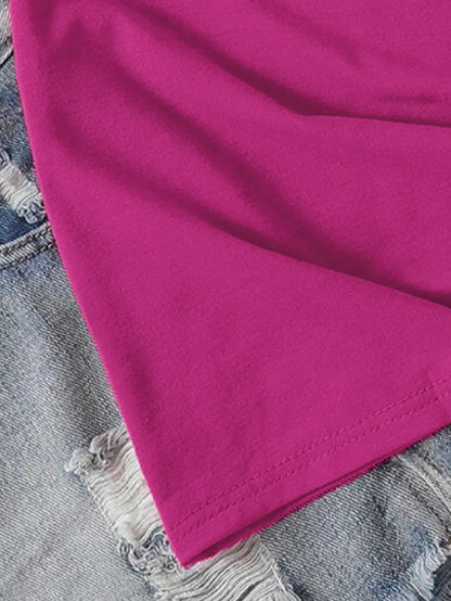 Fuchsia with 'Easily Distracted by Plants' Print T-shirt Short Sleeve Crew Neck Casual Top For Summer&Spring Women's Clothing