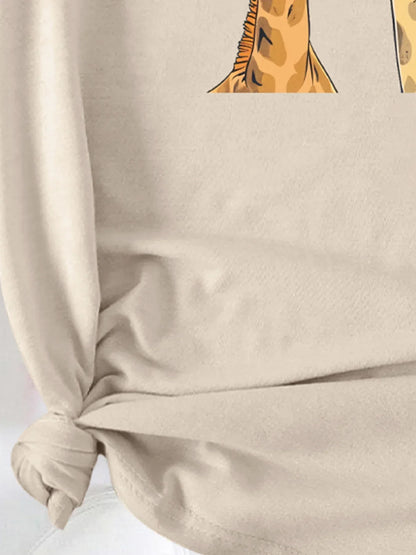 Giraffe Trio Graphic with Sunglasses Detail Print T-shirt Short Sleeve Crew Neck Casual Top For Summer&Spring Women's Clothing