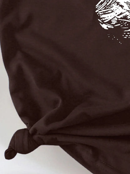 Explorer's Compass and Mountain with Design Print T-shirt Short Sleeve Crew Neck Casual Top For Summer&Spring Women's Clothing