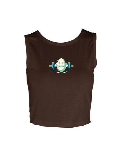 Fun Egg Lifting Weights Graphic Print Crop Tank Top Sleeveless Casual Top For Summer & Spring Women's Clothing