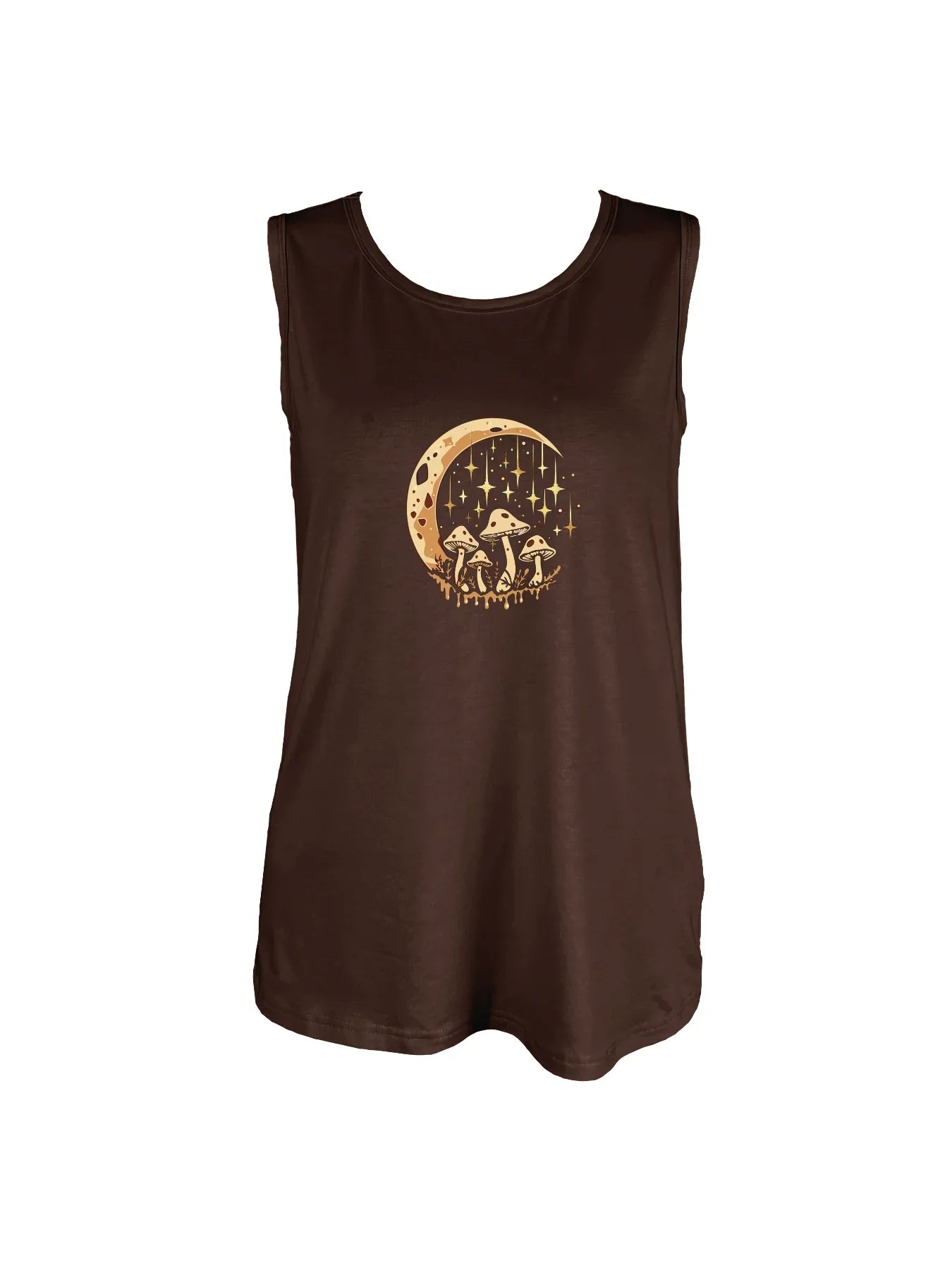 Enchanting Mushroom And Crescent Moon Graphic Print Tank Top Sleeveless Casual Top For Summer & Spring Women's Clothing