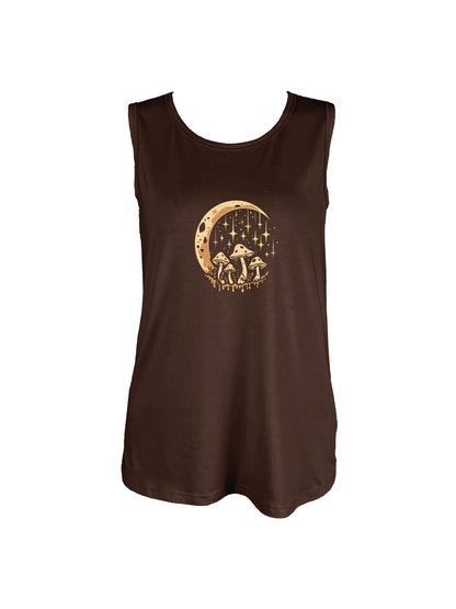 Enchanting Mushroom And Crescent Moon Graphic Print Tank Top Sleeveless Casual Top For Summer & Spring Women's Clothing