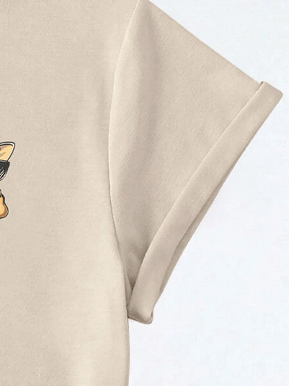 Giraffe Trio Graphic with Sunglasses Detail Print T-shirt Short Sleeve Crew Neck Casual Top For Summer&Spring Women's Clothing