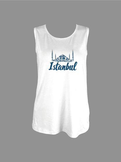 Istanbul Skyline Graphic With Bold Istanbul Print Tank Top Sleeveless Casual Top For Summer & Spring Women's Clothing