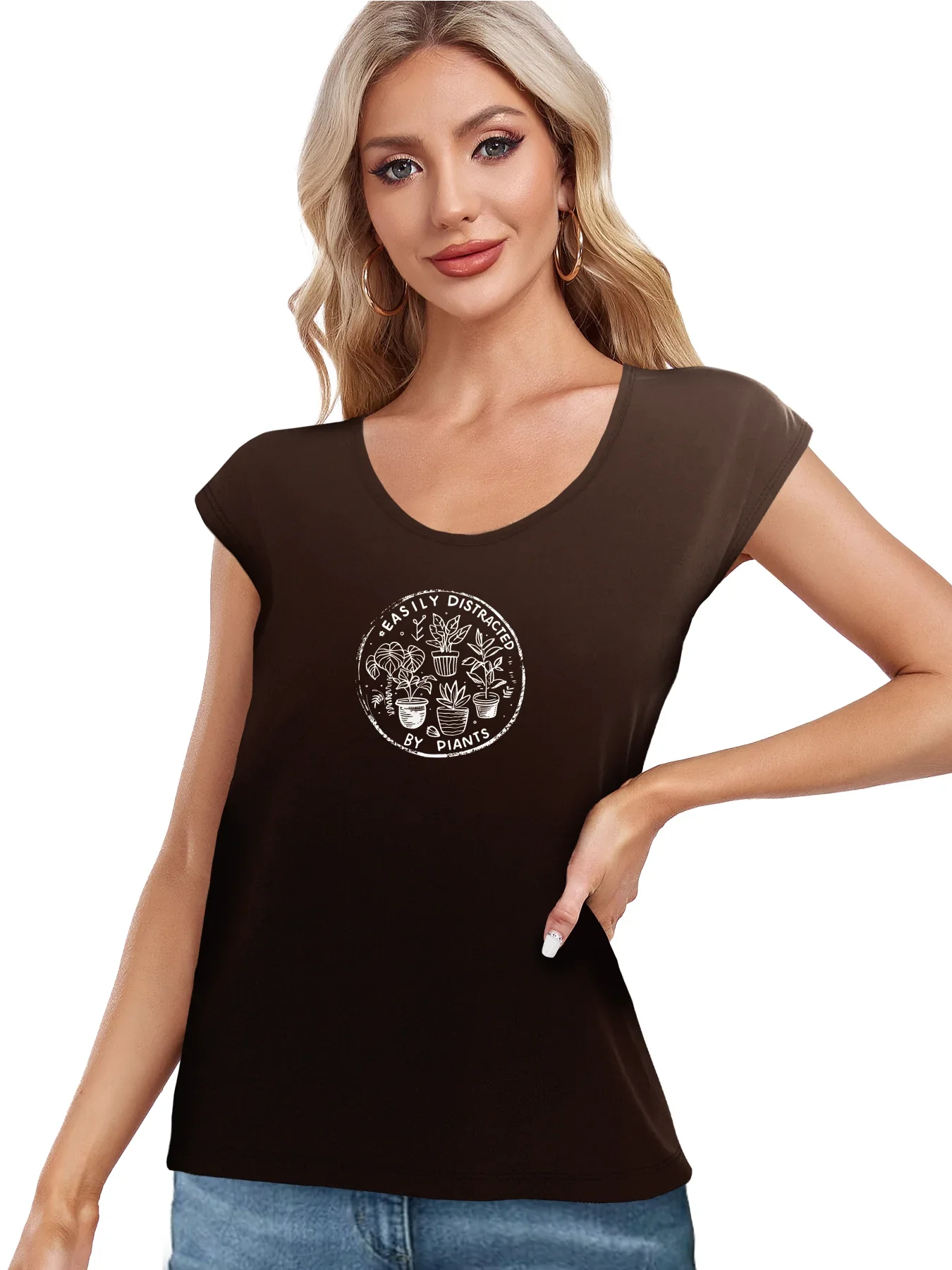 Beautifully Detailed Single Daisy Graphic Print Tank Top Sleeveless Casual Top For Summer & Spring Women's Clothing