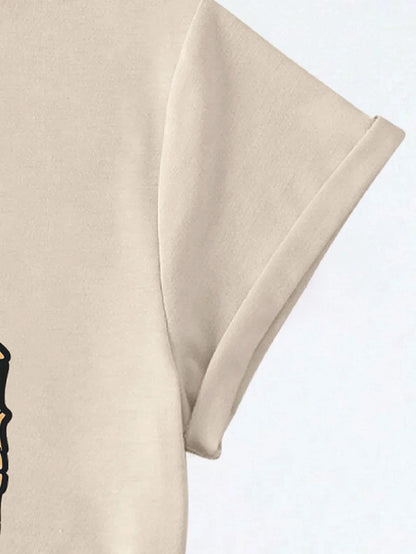 Halloween Graphic with Skull and Pumpkin Print T-shirt Short Sleeve Crew Neck Casual Top For Summer & Spring Women's Clothing