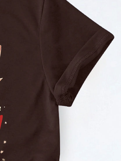 Horror Movie Night Popcorn Skull Print T-shirt Short Sleeve Crew Neck Casual Top For Summer & Spring Women's Clothing