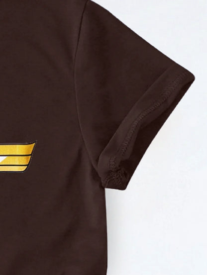 Gold Star Graphic with Metallic Print T-shirt Short Sleeve Crew Neck Casual Top For Summer & Spring Women's Clothing