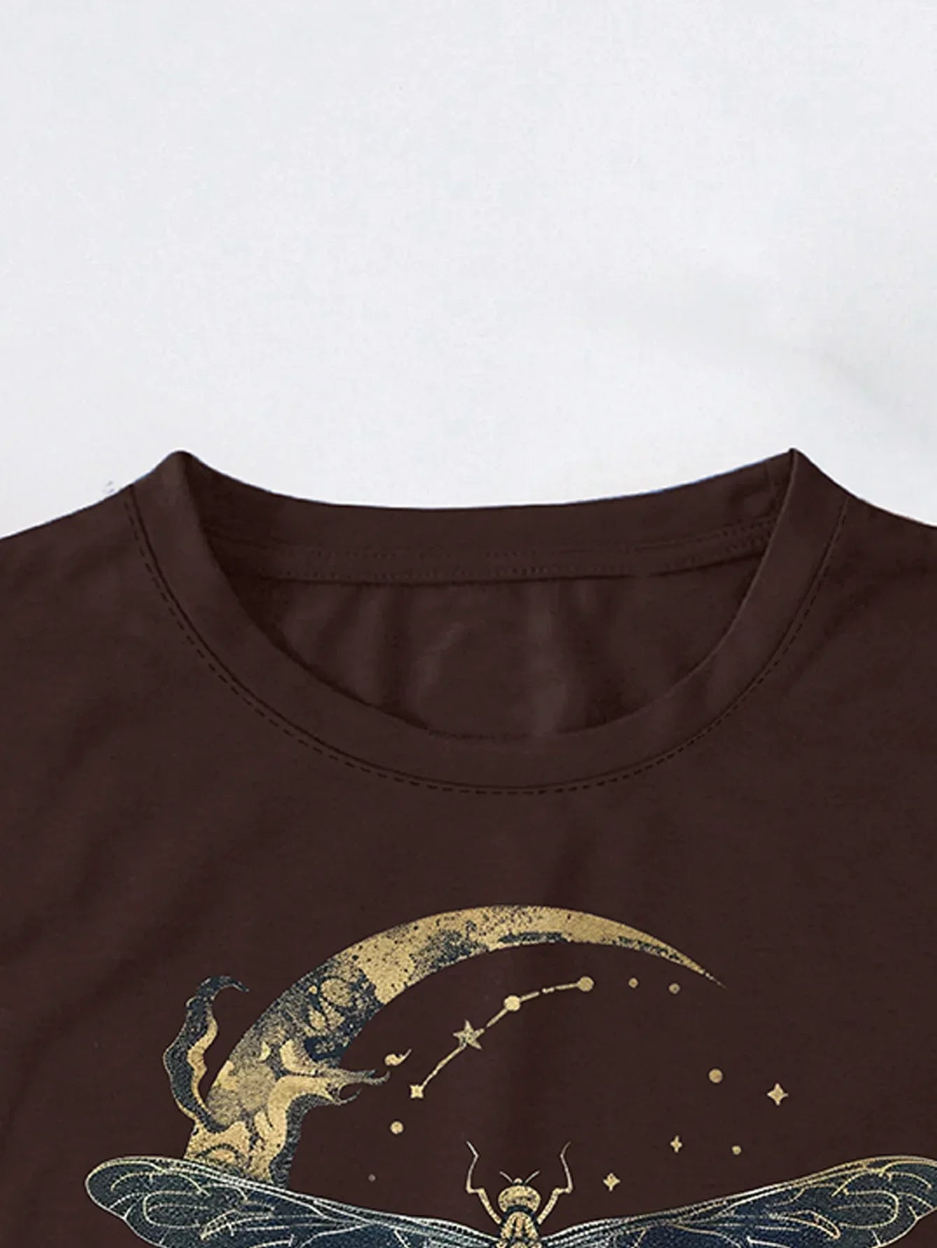 Enigmatic Dragonfly and Moon Graphic with Print T-shirt Short Sleeve Crew Neck Casual Top For Summer & Spring Women's Clothing