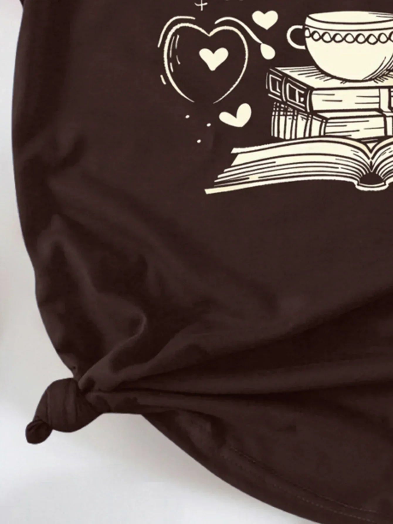 Heartfelt Literary And Coffee Graphic Print T-shirt Short Sleeve Crew Neck Casual Top For Summer & Spring Women's Clothing