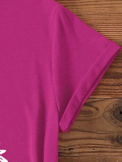 Fuchsia with 'Easily Distracted by Plants' Print T-shirt Short Sleeve Crew Neck Casual Top For Summer&Spring Women's Clothing