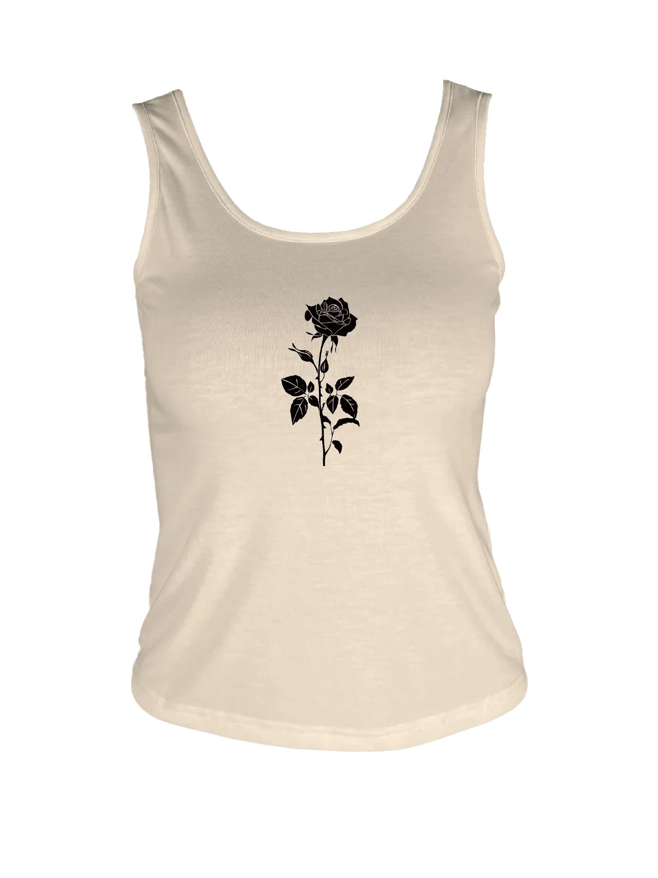 Elegant Style Black Rose Silhouette Graphic Print Crop Tank Top Sleeveless Casual Top For Summer & Spring Women's Clothing