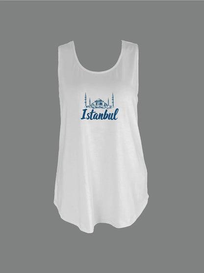 Istanbul Skyline Graphic With Bold Istanbul Print Tank Top Sleeveless Casual Top For Summer & Spring Women's Clothing