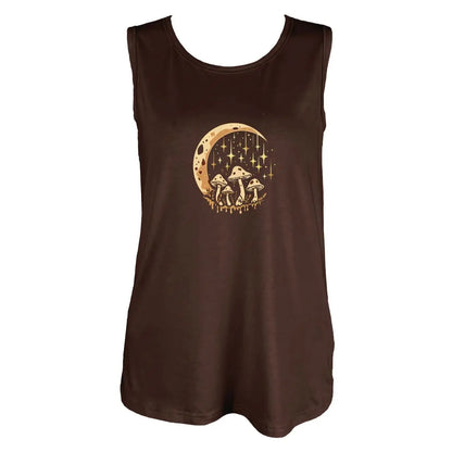 Enchanting Mushroom And Crescent Moon Graphic Print Tank Top Sleeveless Casual Top For Summer & Spring Women's Clothing